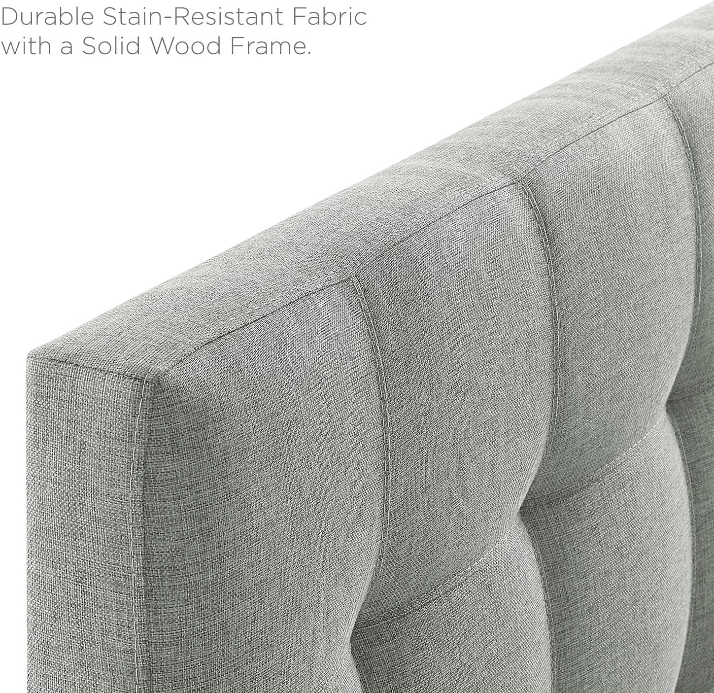 QCAI Lily Tufted Linen Fabric Upholstered King Headboard in Gray