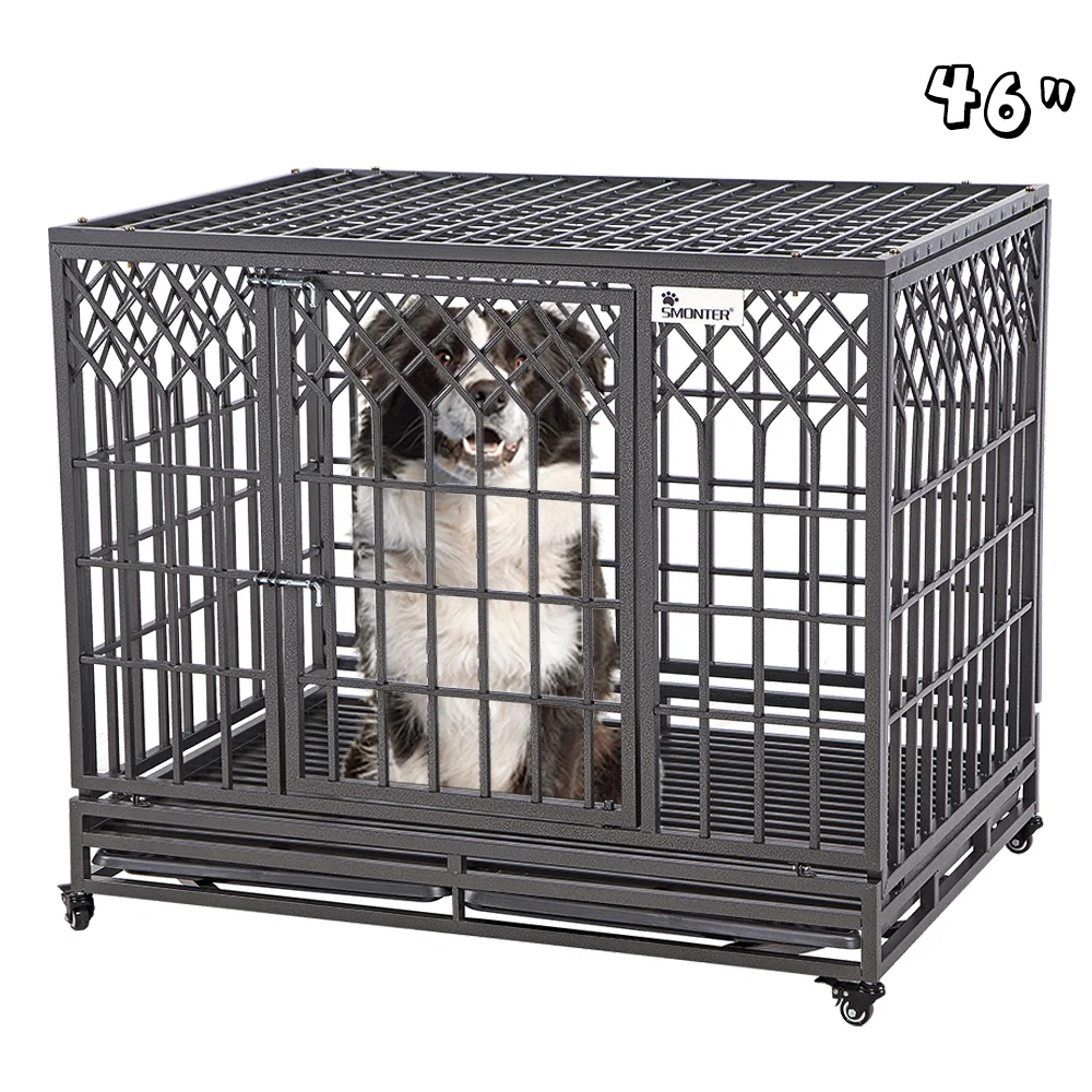 SMONTER Heavy Duty Dog Crate Y Shape Strong Metal Kennel for Large Dogs