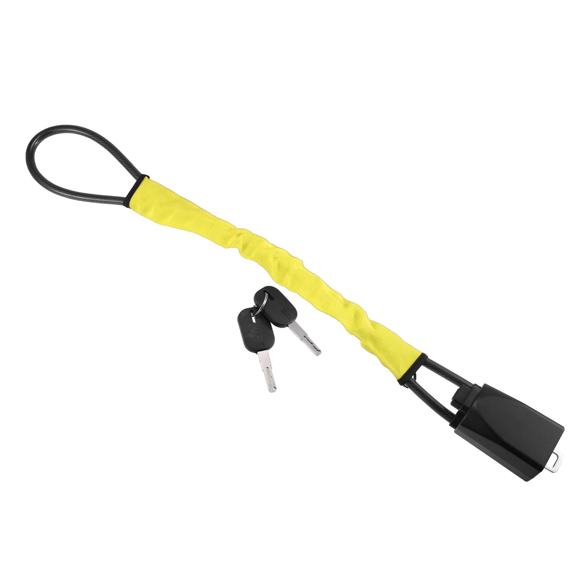 Unique Bargains Yellow Car Steering Wheel Lock Seat Belt Lock with 2 Keys Anti Theft Security for Most Car SUV Truck