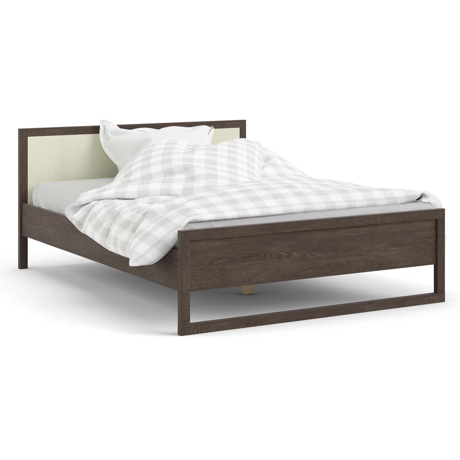 Rainier Queen Bed with Slat Roll, Dark Chocolate/Textile Beige color