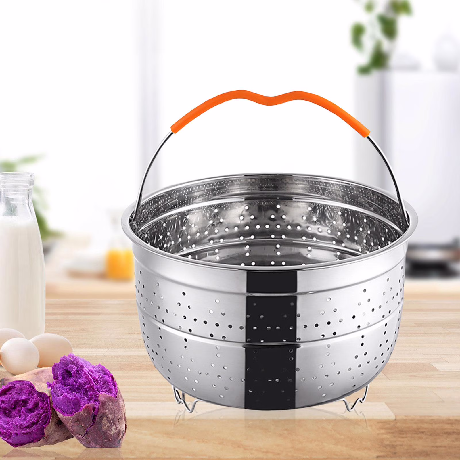 Multifunctional Steamer Basket Fruit Vegetables Colander Solid Construction Dumpling Seafood Steaming Kitchen with Handle for 3 quart
