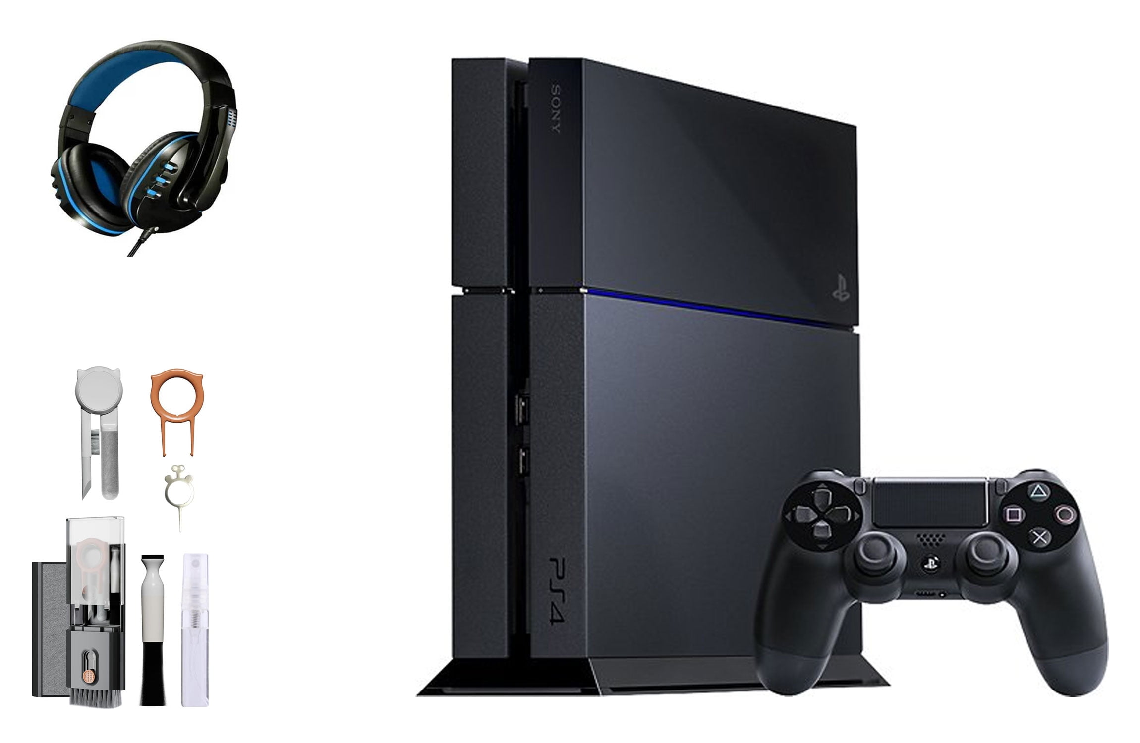 Sony PlayStation 4 500GB Gaming Console Black Headset with BOLT AXTION Cleaning Kit Bundle Like New