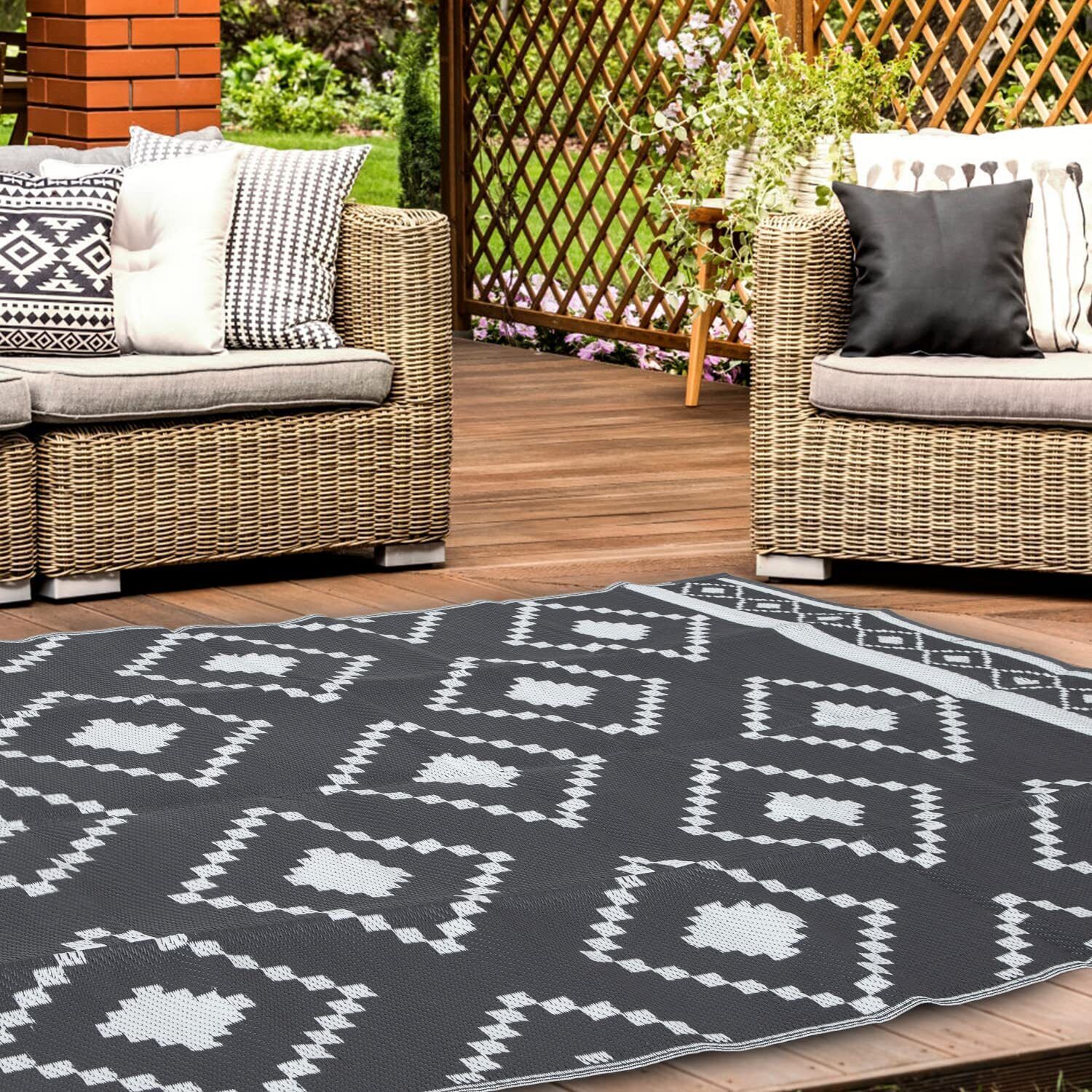 Outdoor Reversible Rug Waterproof Patio Rug Large Floor Mat Camping