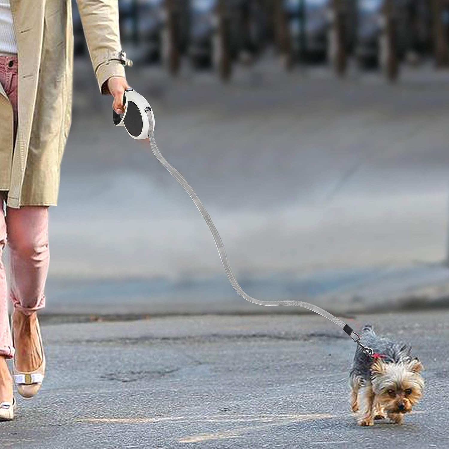 Retractable Dog Leash 23ft Heavy Duty Traction Dog Rope,360°Tangle-Free Dog Walking Leash, Strong Reflective Nylon Tape with Anti-Slip Handle, 3-bunton Control