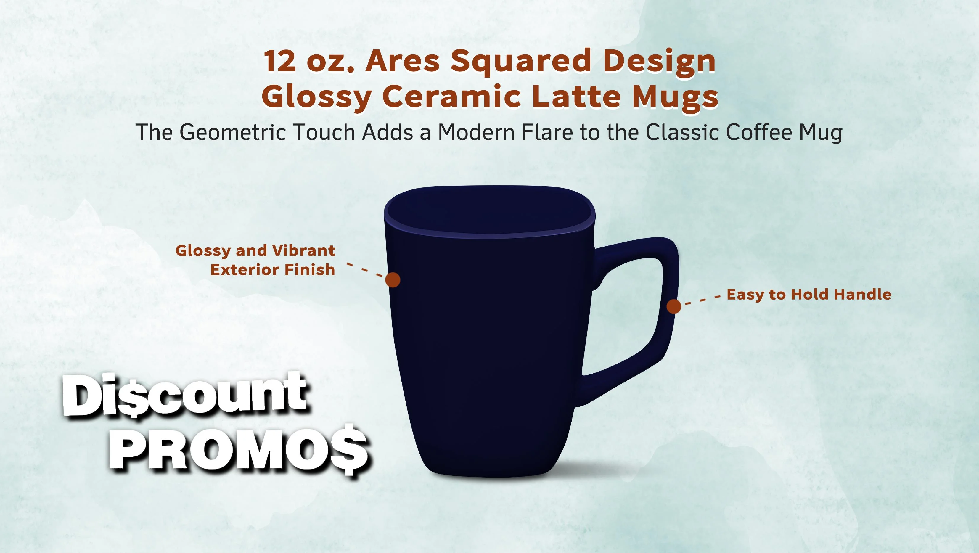 10 Ares Glossy Ceramic Latte Mugs Set, 12 oz. - Stoneware, Glossy, Durable, C-handle - Cobalt Blue