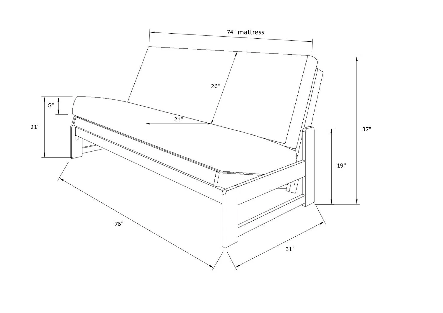 Aspen Futon in Reclaimed Mocha Finish, Multiple Suede Colors