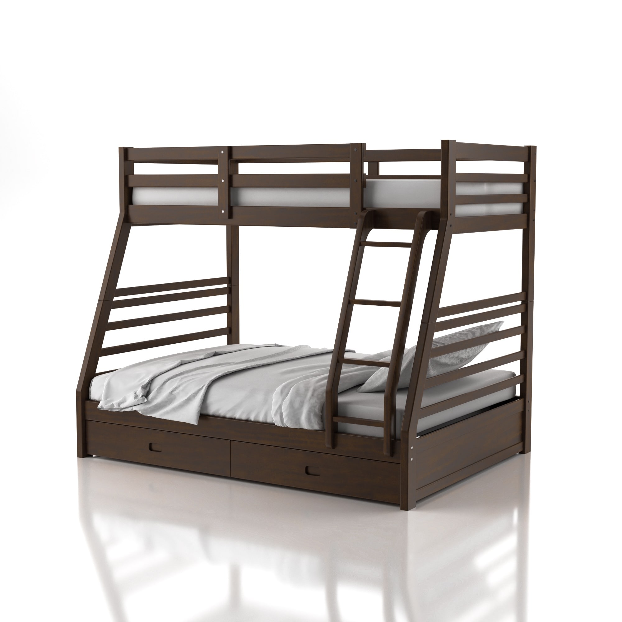 Furniture of America Cude Modern Twin over Full Solid Wood Bunk Bed Set by  Dark Walnut Powder Coated, Wood Finish
