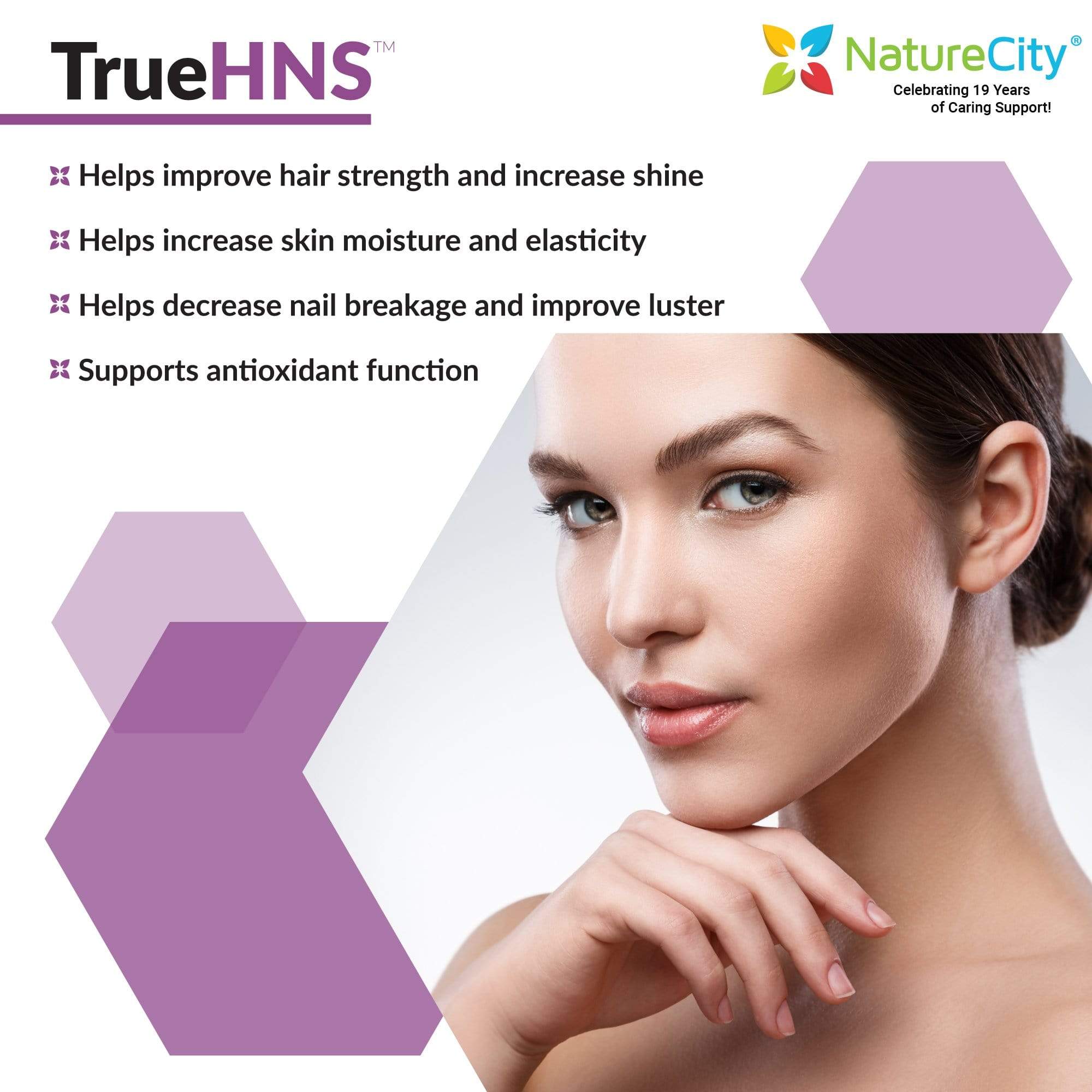TrueHNS - Hair, Nails & Skin Supplement Featuring 500mg of Cynatine HNS Keratin, 1,000mcg of Biotin, and 20mg of Bamboo Extract by NatureCity (30 Capsules)