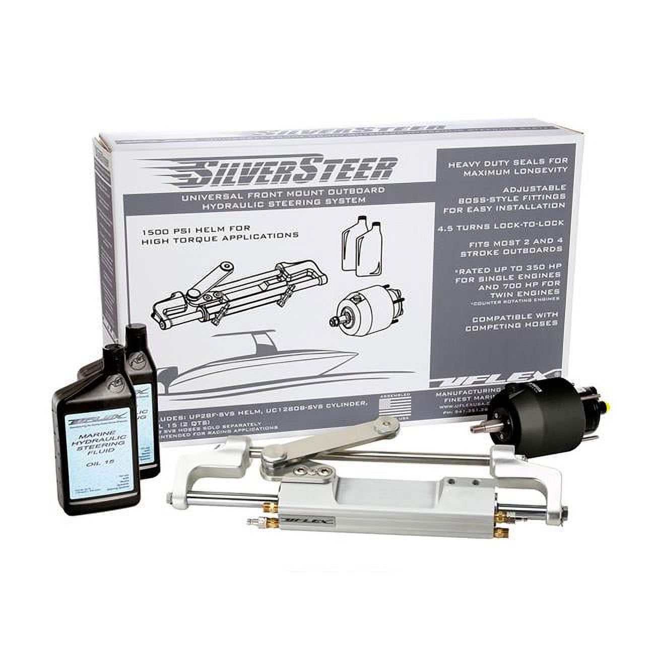 Uflex USA  1500PSI V2 SilverSteer Universal Front Mount Outboard Hydraulic Tilt Steering System