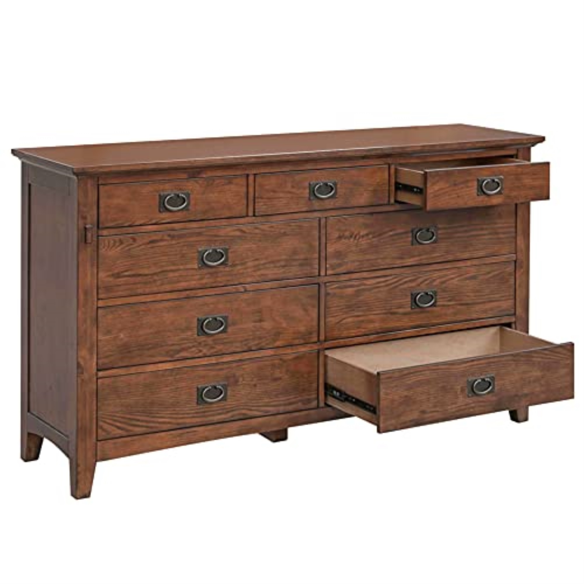 Sunset Trading Mission Bay 9-Drawer Wood Double Bedroom Dresser in Amish Brown