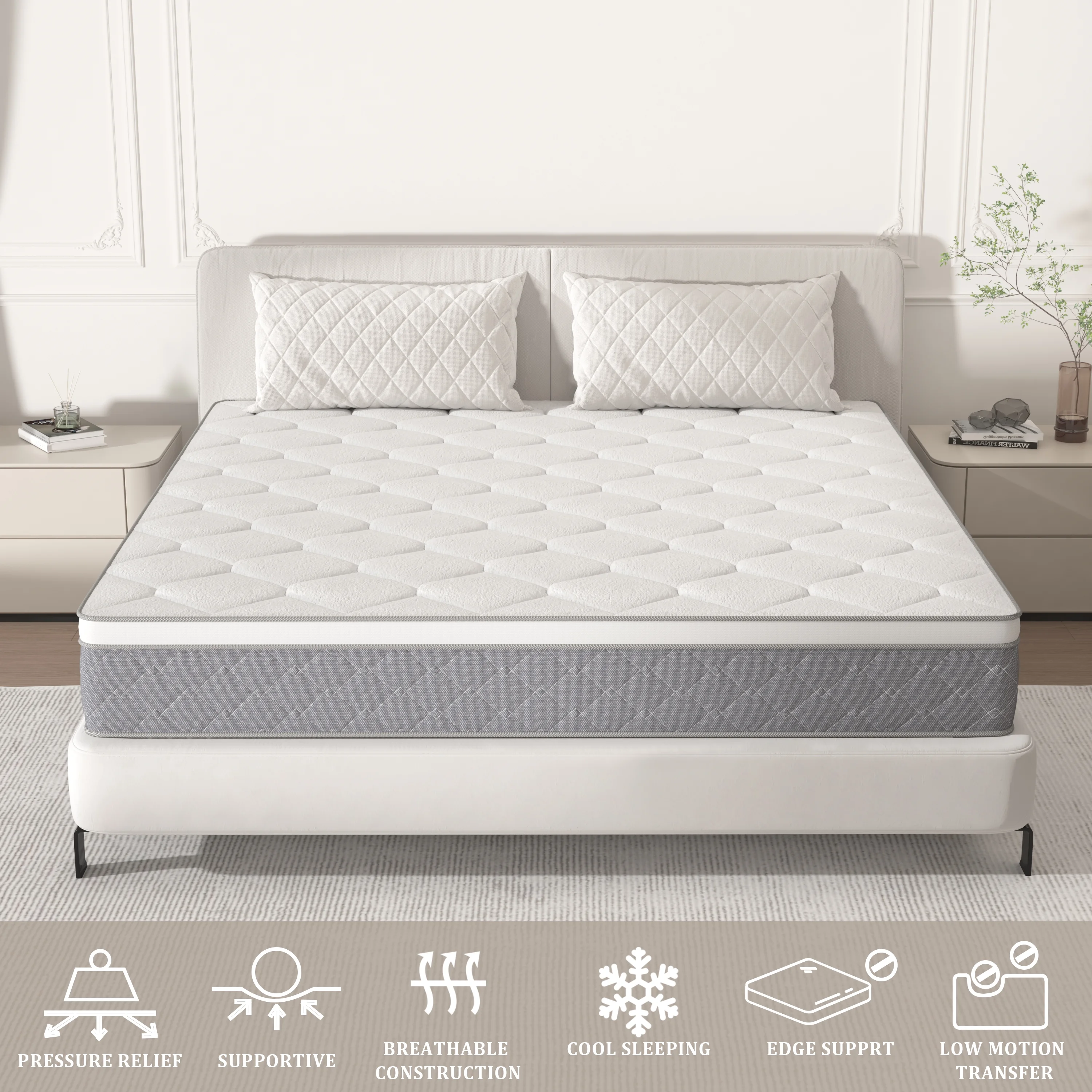 Twin Mattress, 12 inch Pocket Springs with Gel Memory Foam, Hybrid Mattresses in a Box