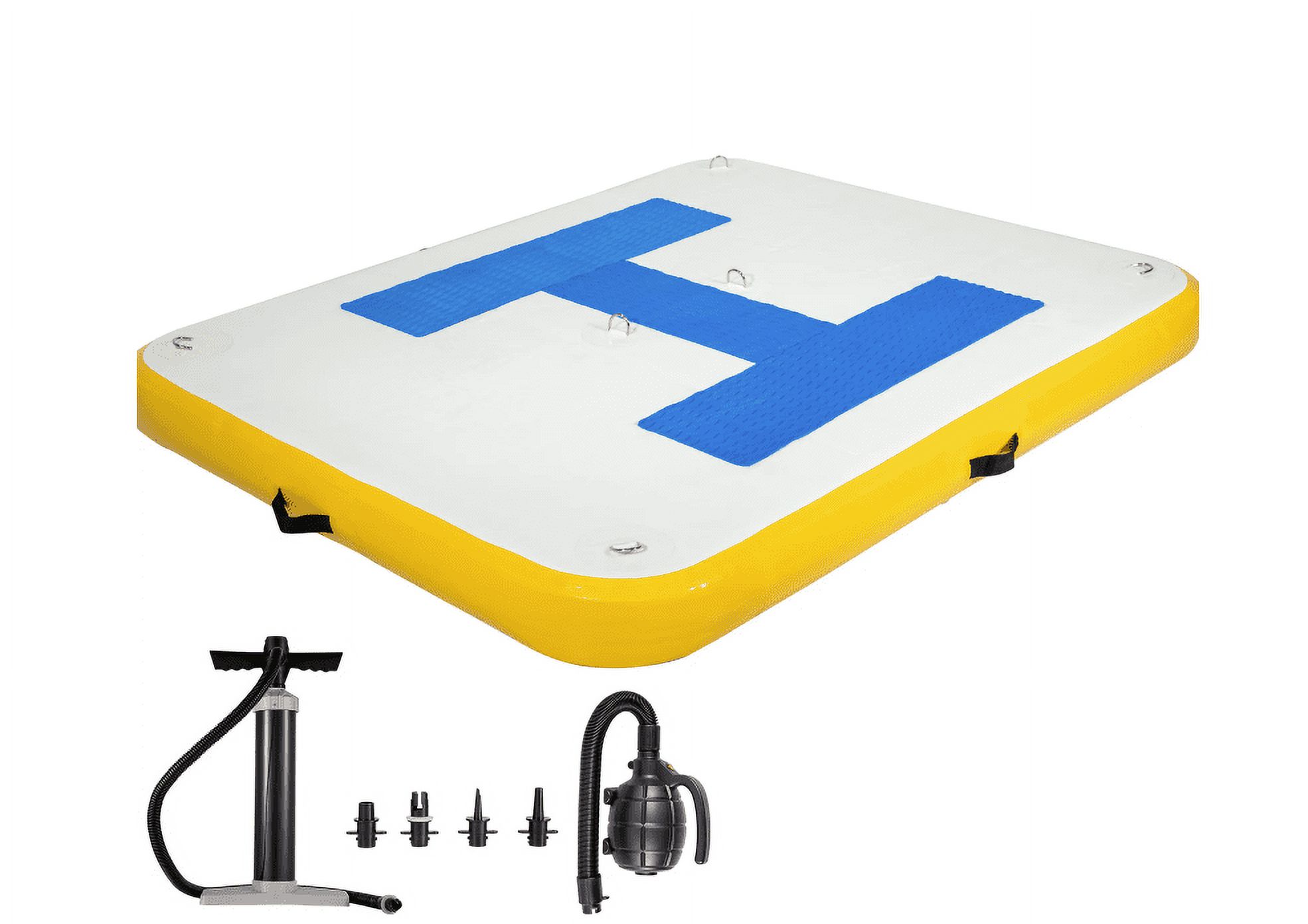 Open Box VEVOR Inflatable Floating Dock 6x5 ft w/ Electric Air Pump - WHITE/YELLOW/BLUE