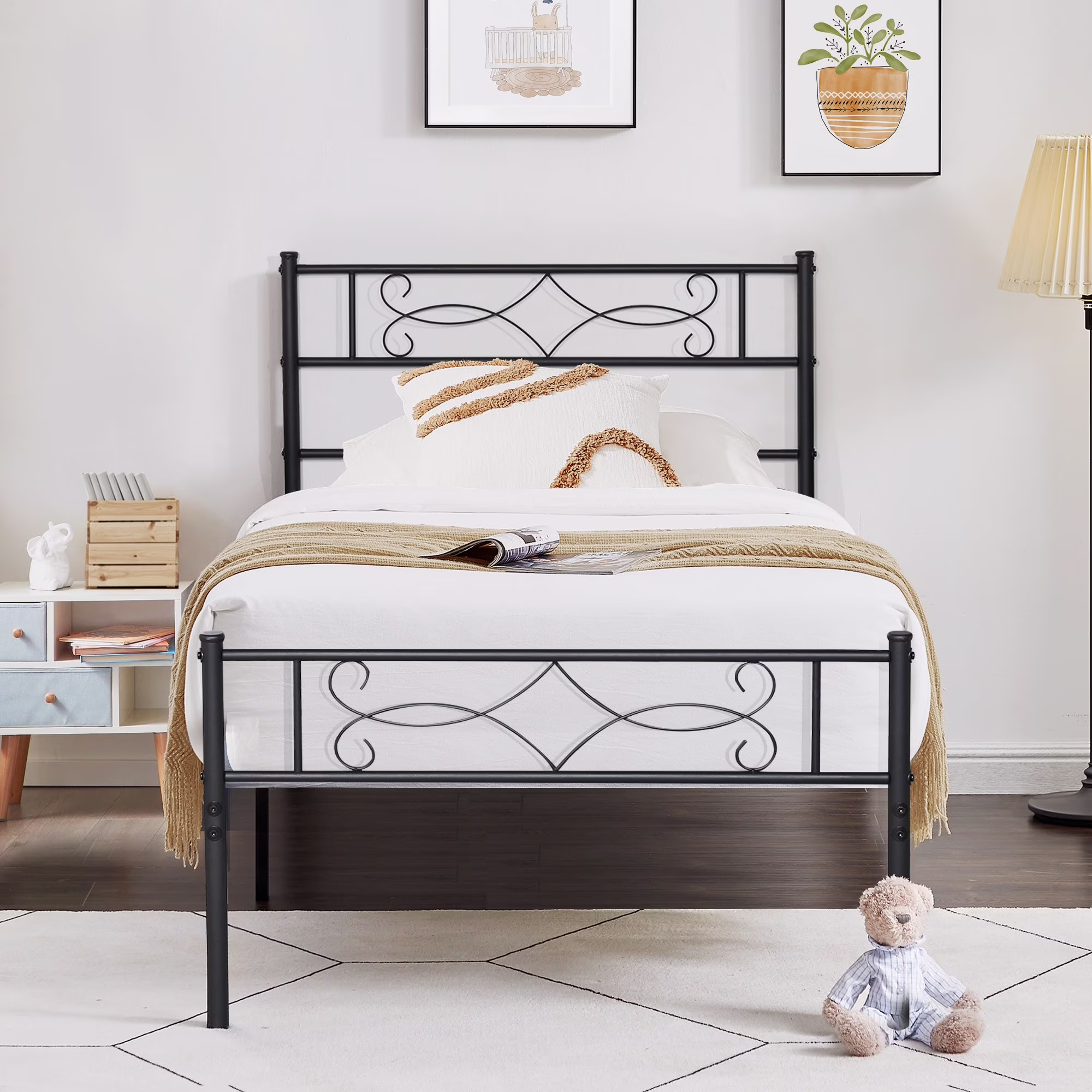 VECELO Twin Size Metal Platform Bed Frame with Headboard, No Box Spring Needed, Easy Assembly, Black