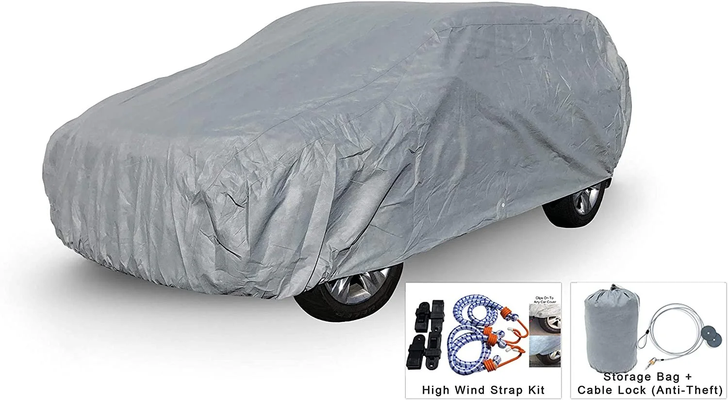 Weatherproof SUV Car Cover Compatible with Land Rover Defender 110 1983-1990 - 5L Outdoor & Indoor - Protect from Rain, Snow, Hail, Sun - Theft Cable Lock, Bag & Wind Straps