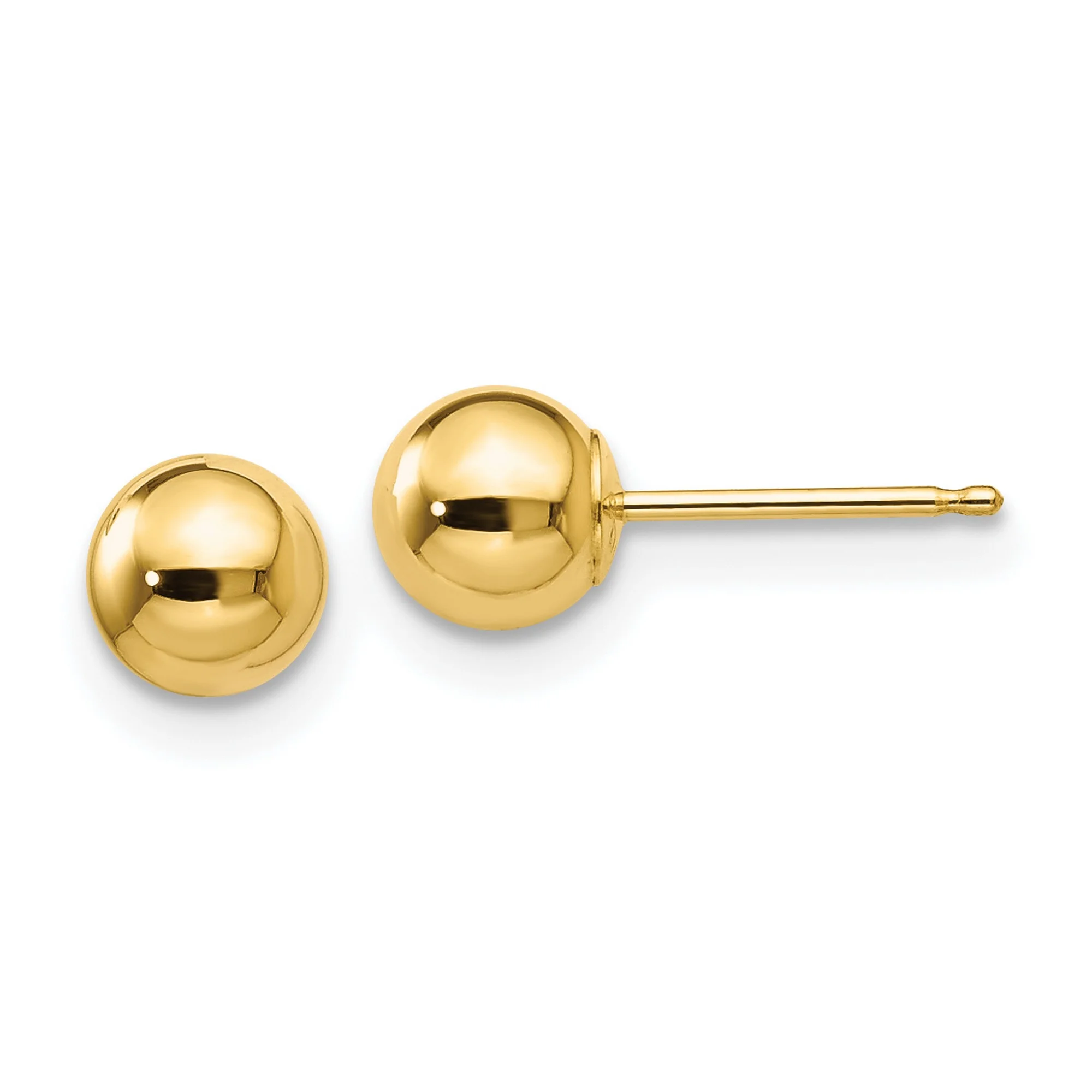 Polished Ball Post Stud Earrings in Real 14k Yellow Gold 5 mm