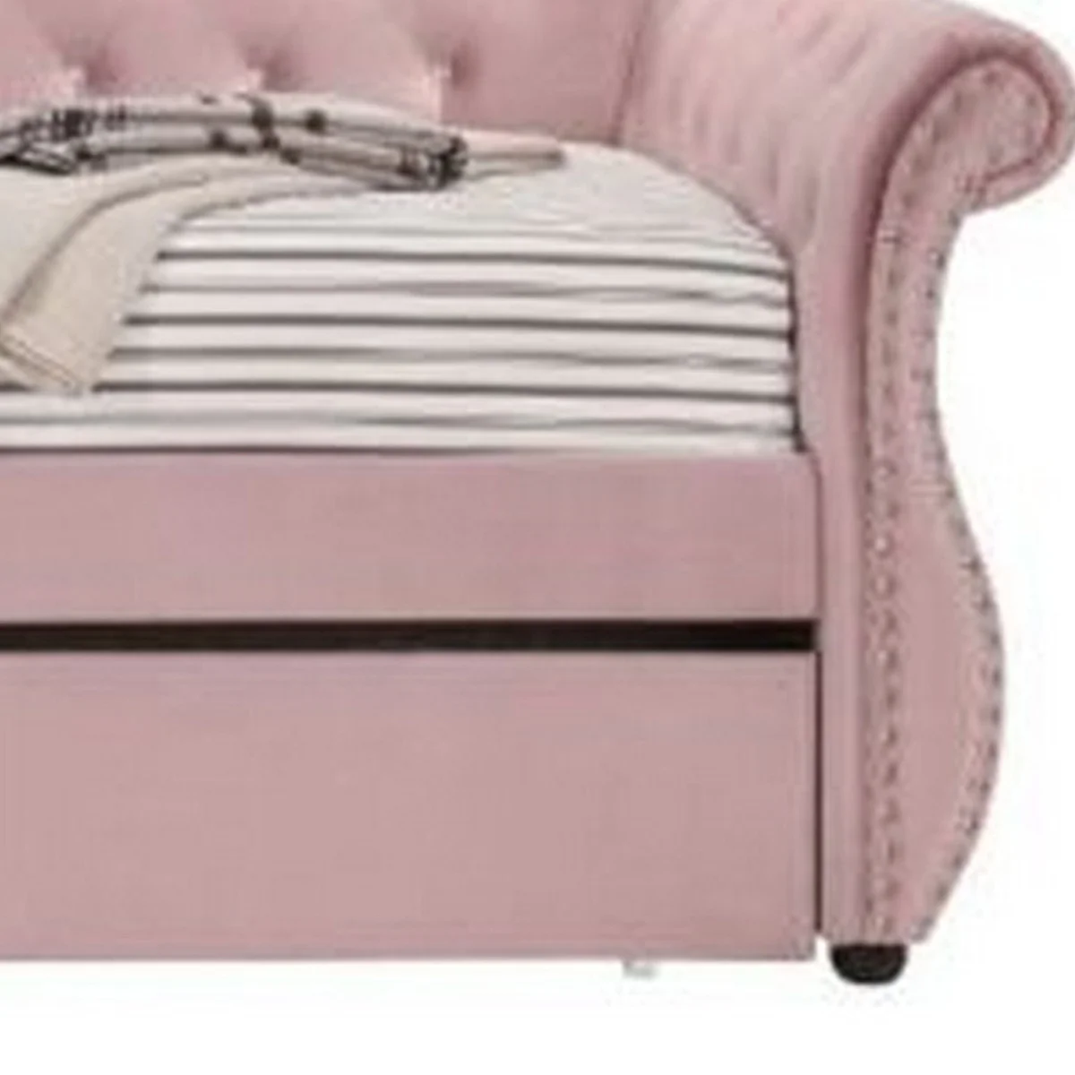 Daybed with Button Tufted Back and Rolled Arms, Pink