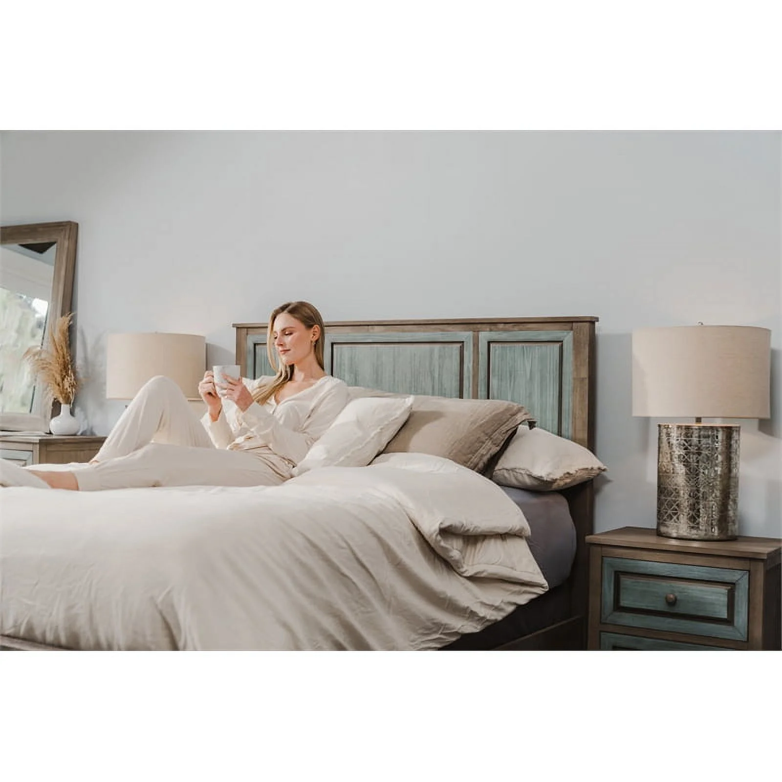 Sanibel Blue Grey Solid Wood Coastal Modern Queen Headboard