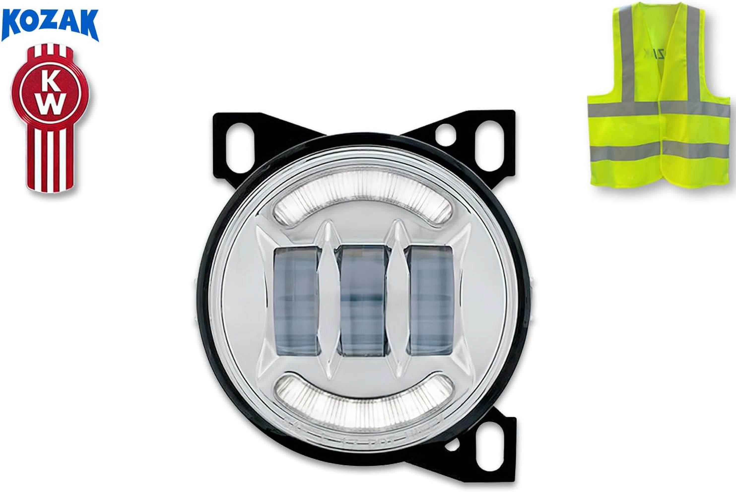 KOZAK Full LED Fog Light Lamp w/LED Arches High Power (Left Driver Side) compatible with Kenworth T660 PLUS Kenworth Logo and Vest
