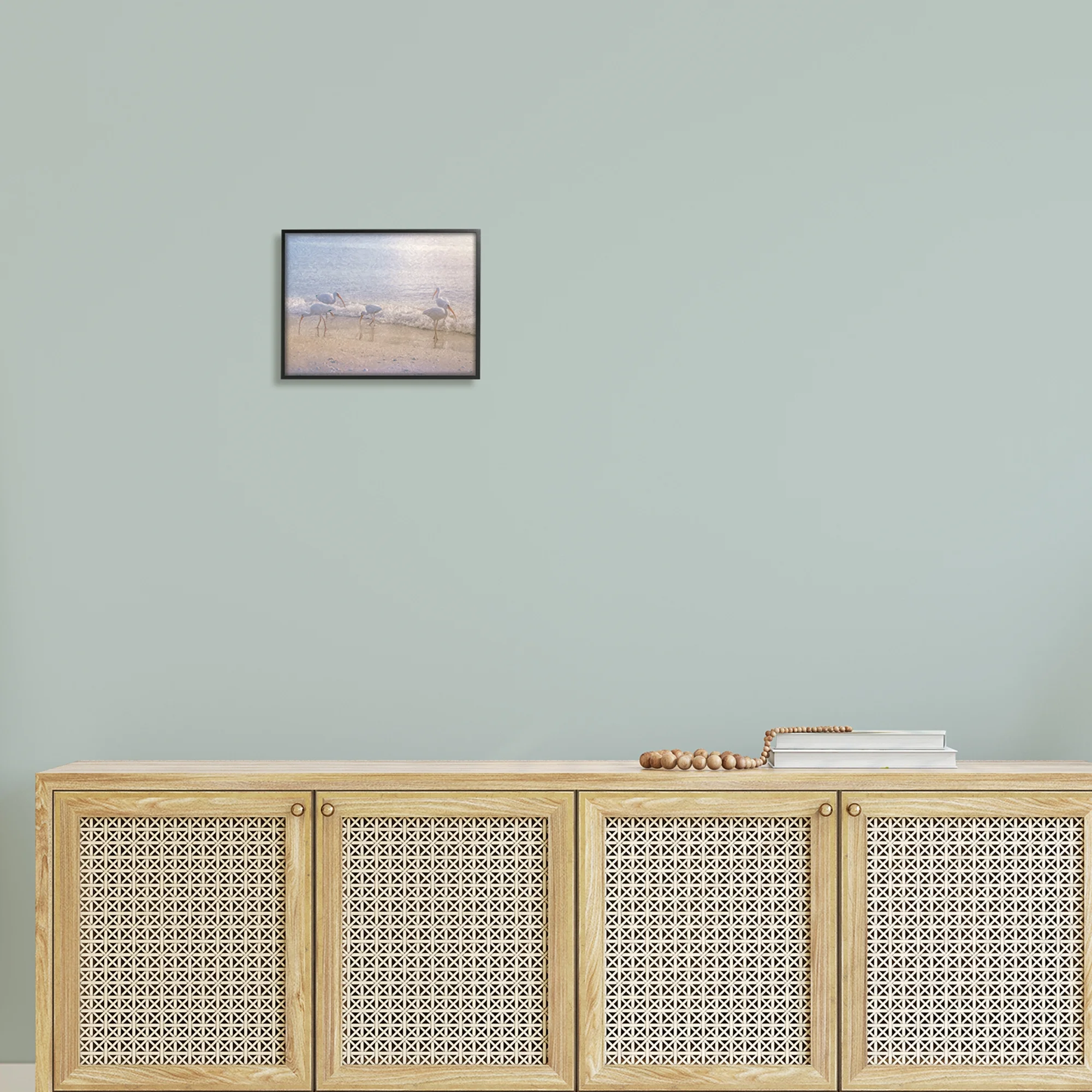 Stupell Seaside Waves Bird Flock Grazing Landscape Painting Black Framed Art Print Wall Art