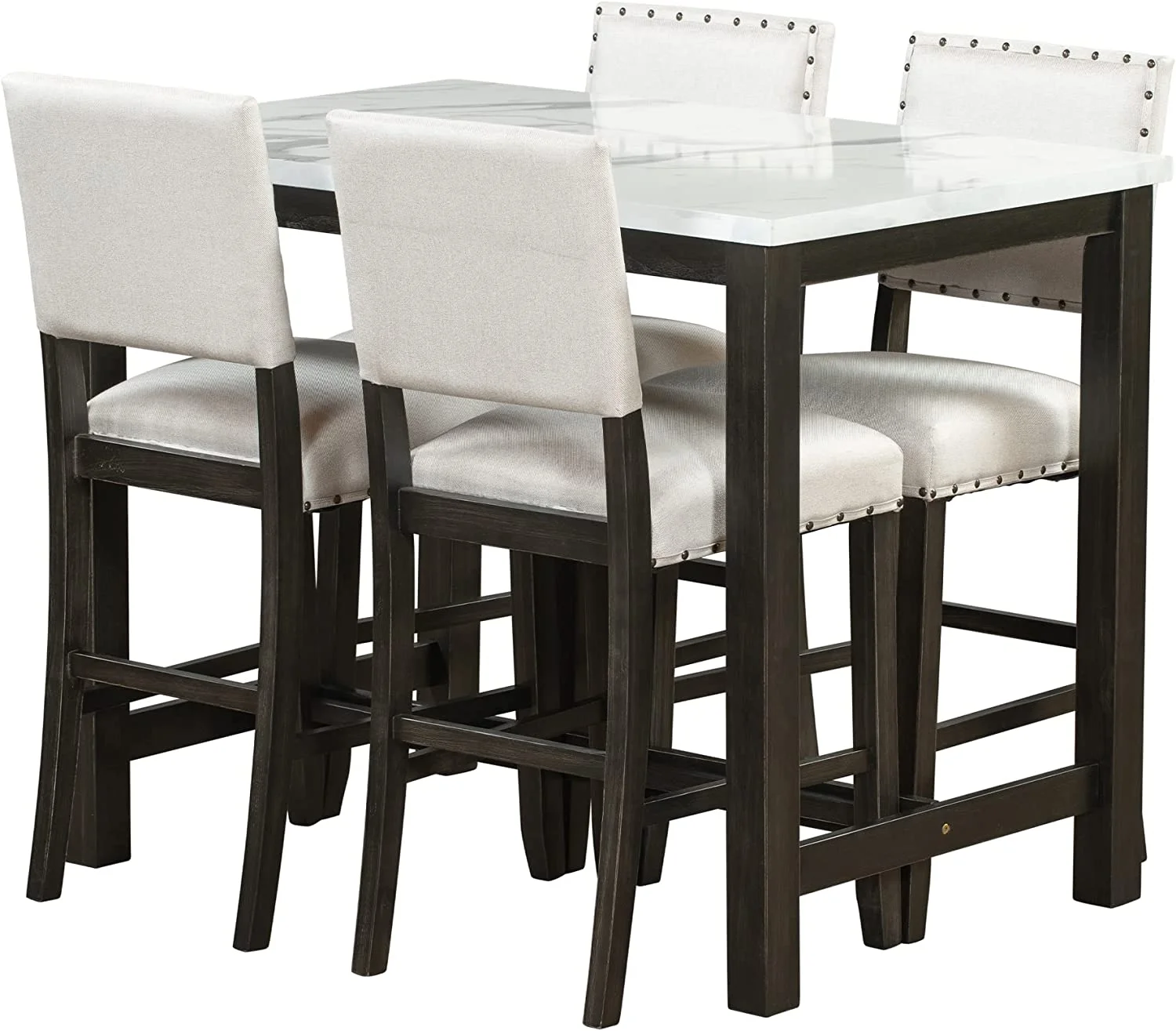 5 Piece Dining Table Set For 4 Counter Height Dinner Set With Upholastered Chairs For Small Space, Blace+Beige