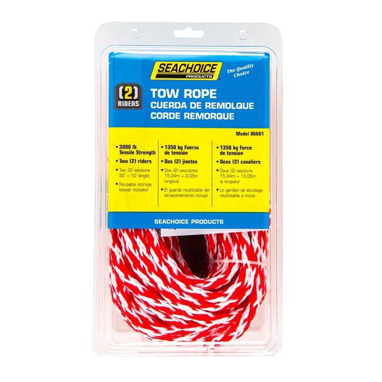 Seachoice  60 ft. Braided Polypropylene Tow Rope, Red & White