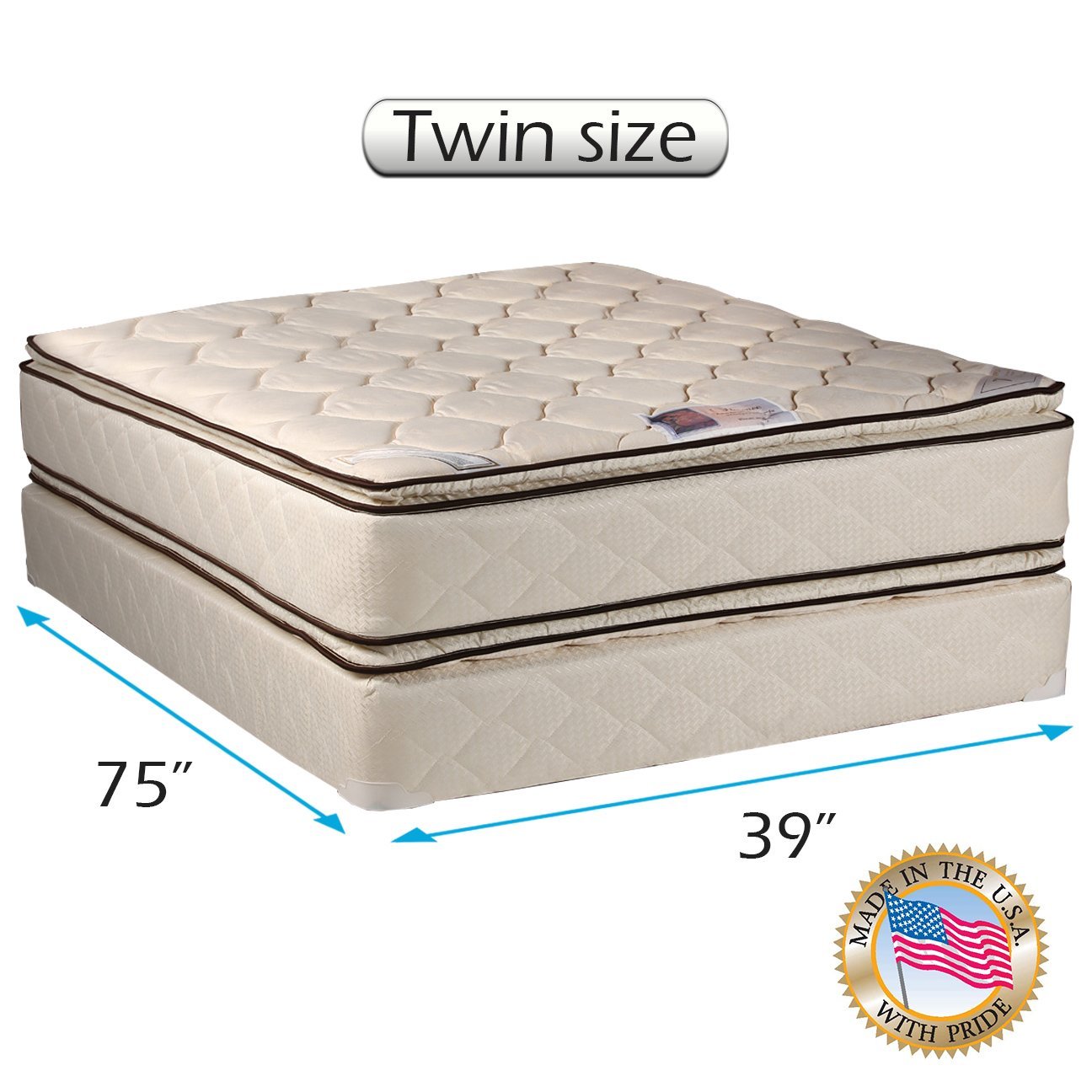 Dream Sleep Coil Comfort 2-Sided Pillow Top Twin Mattress set with Bed Frame Included - Sleep System with Enhanced Cushion Support, Orthopedic, Longlasting Comfort