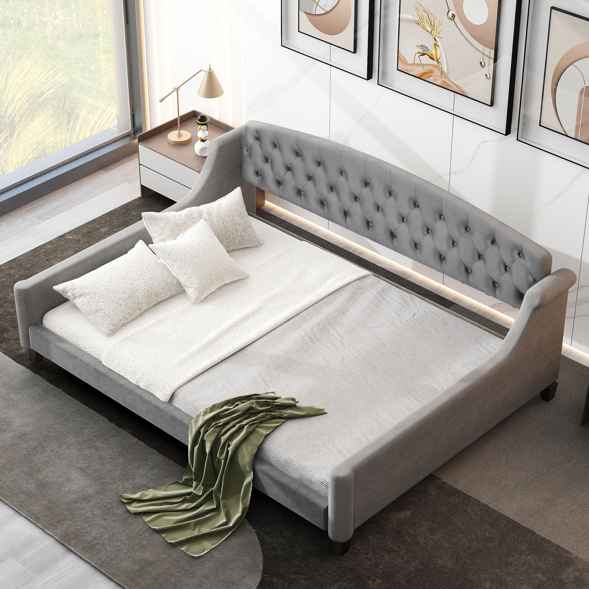 AF Luxury Tufted Button Full Size Daybed - Gray