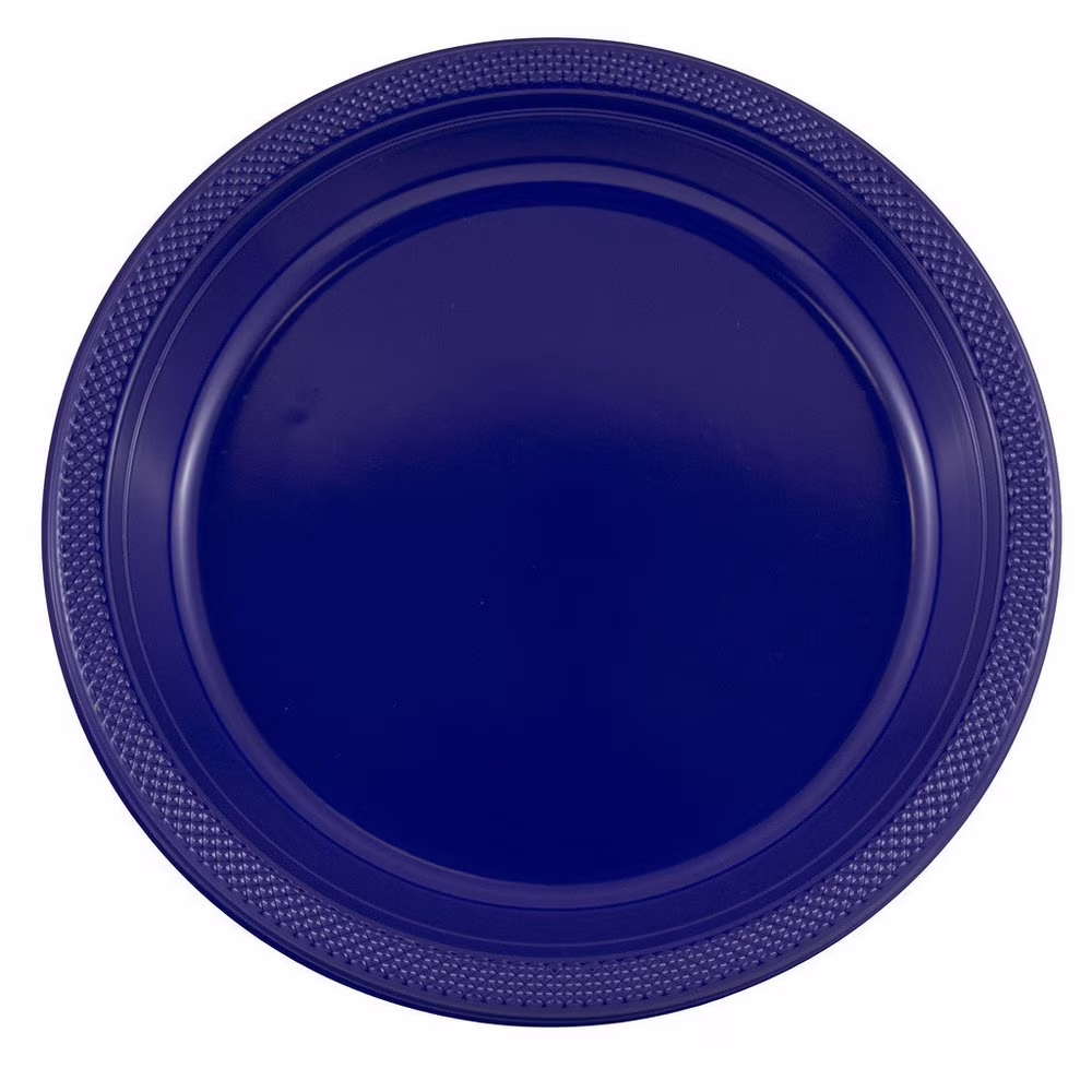 JAM Paper Round Plastic Party Plates, Navy Blue, 20 per Pack, Large, 10.25