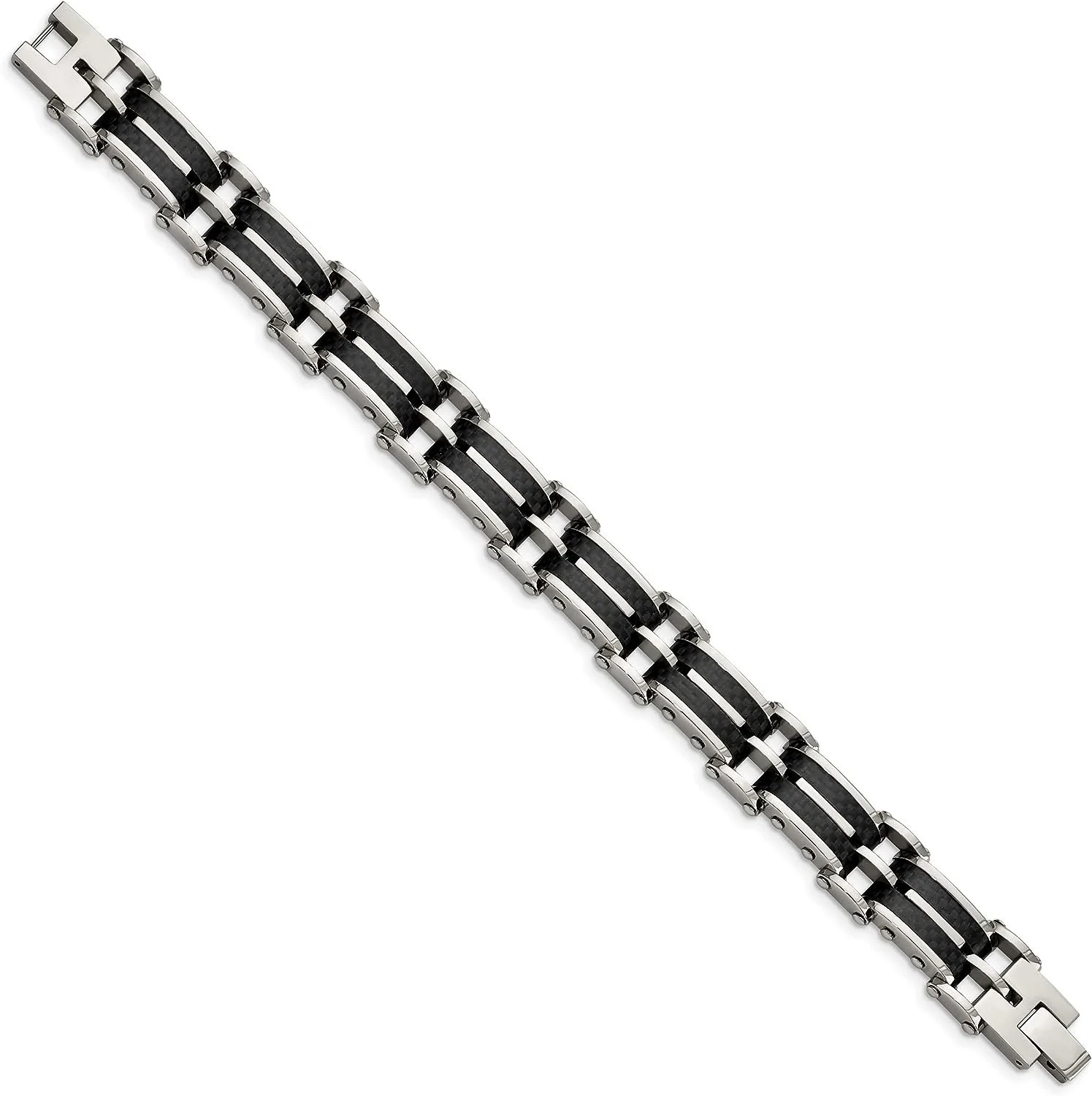 Chisel Stainless Steel Polished with Solid Black Carbon Fiber Link Bracelet - 8