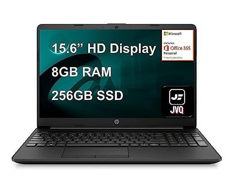 HP Laptop, 15.6/'' HD Screen, Intel Pentium Silver N5030 4 Cores Processor, 8GB Memory, 256GB SSD, 1-Year Office 365, Webcam, USB-C, HDMI, Wi-Fi, SD Card Reader, Windows OS, Black, JVQ MP (15T)