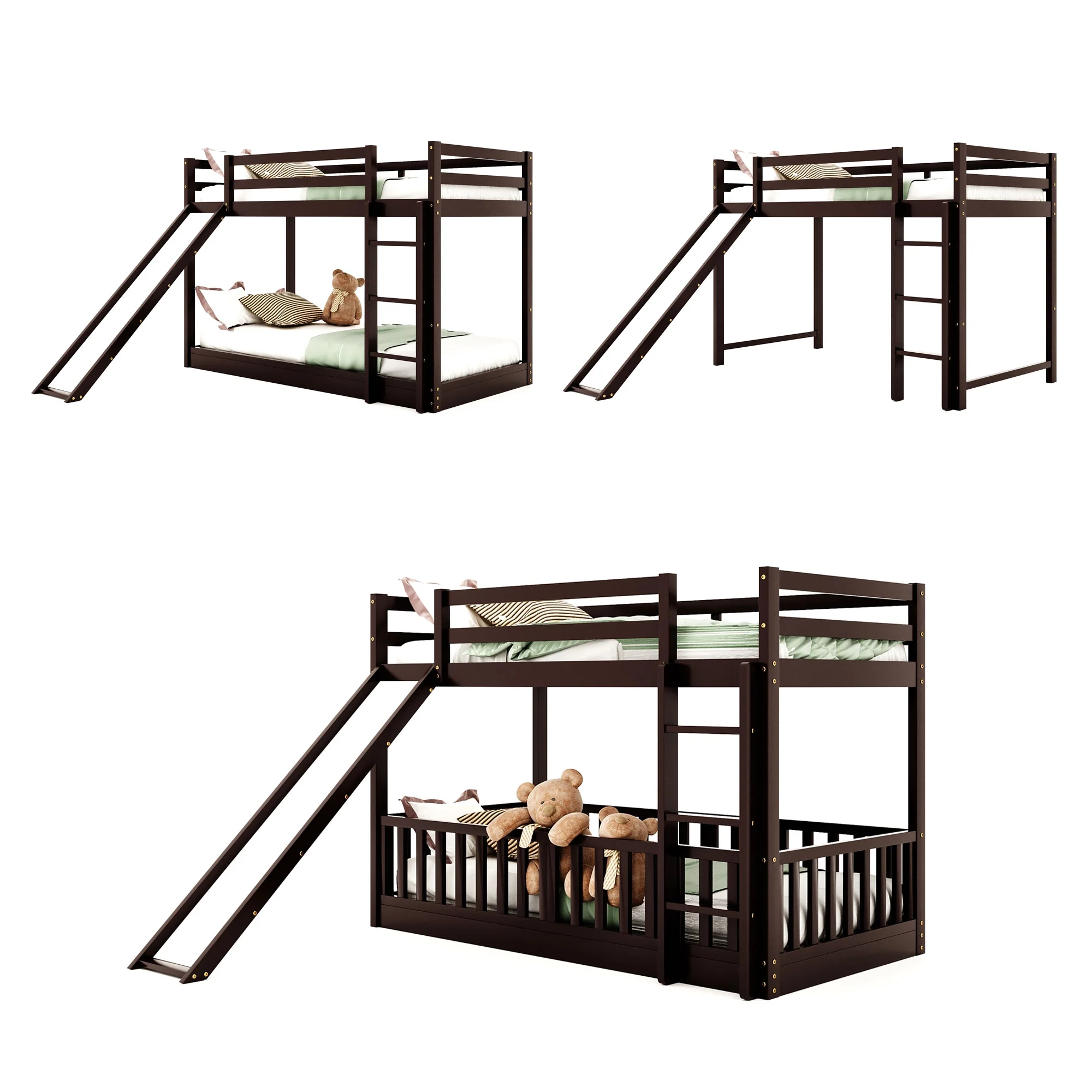 Espresso Twin Over Twin Bunk Bed with Slide and Ladder