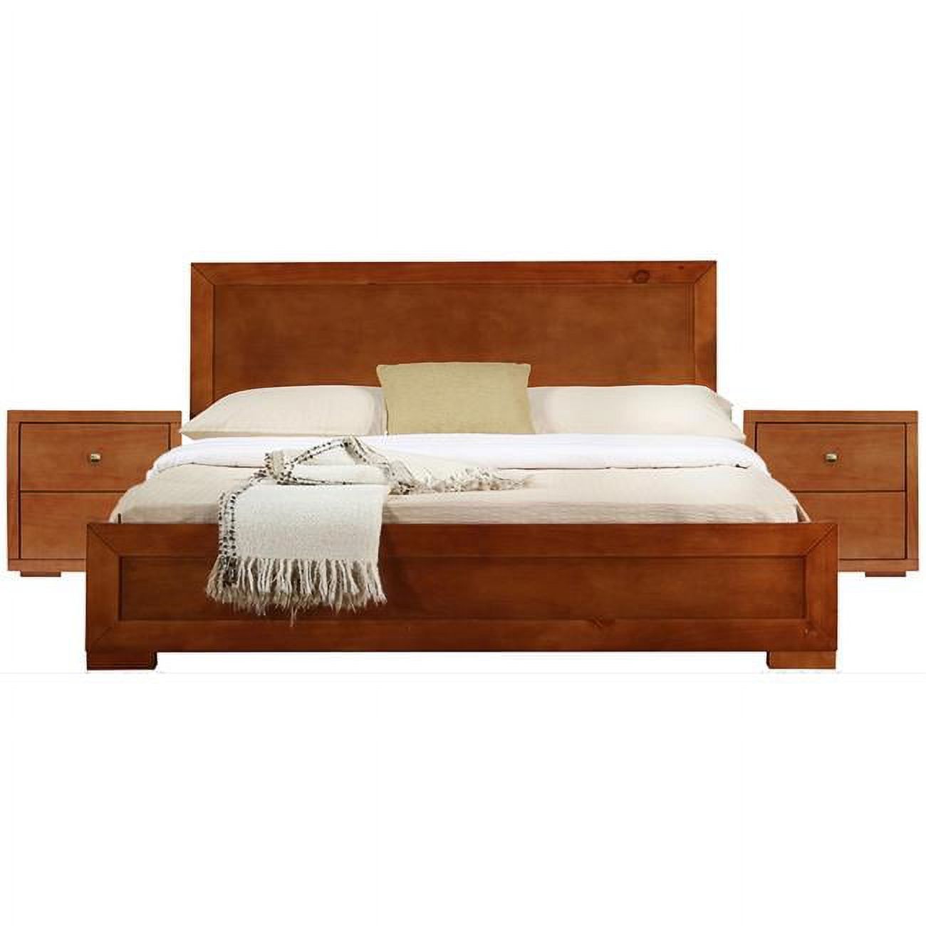 Moma Wood Platform King Bed with Two Nightstands, Cherry