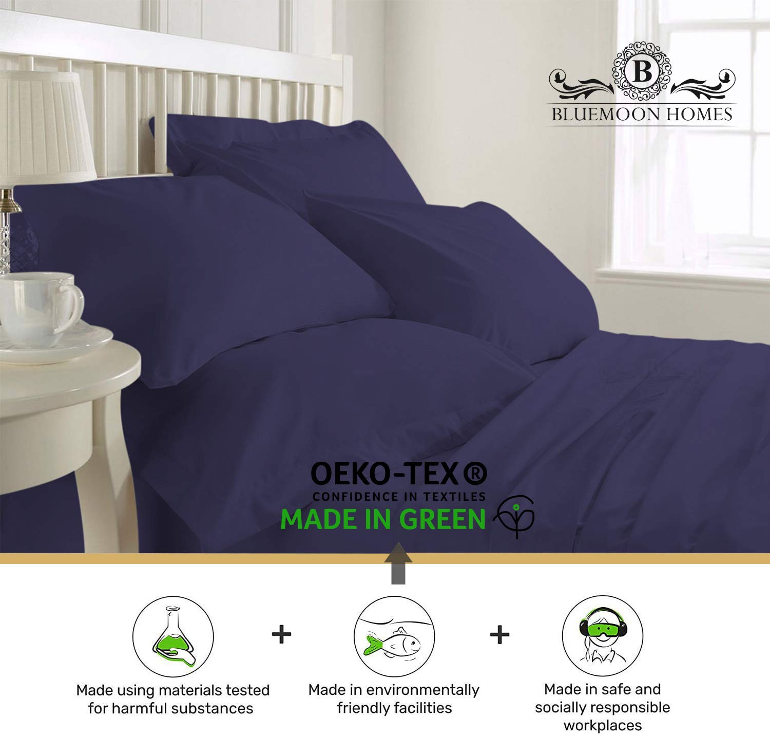 Bluemoon Homes luxurious 1000 TC Italian FInish 100% Egyptian Cotton 4-Piece Bed Sheet Set, Fitss Mattress Up To 18