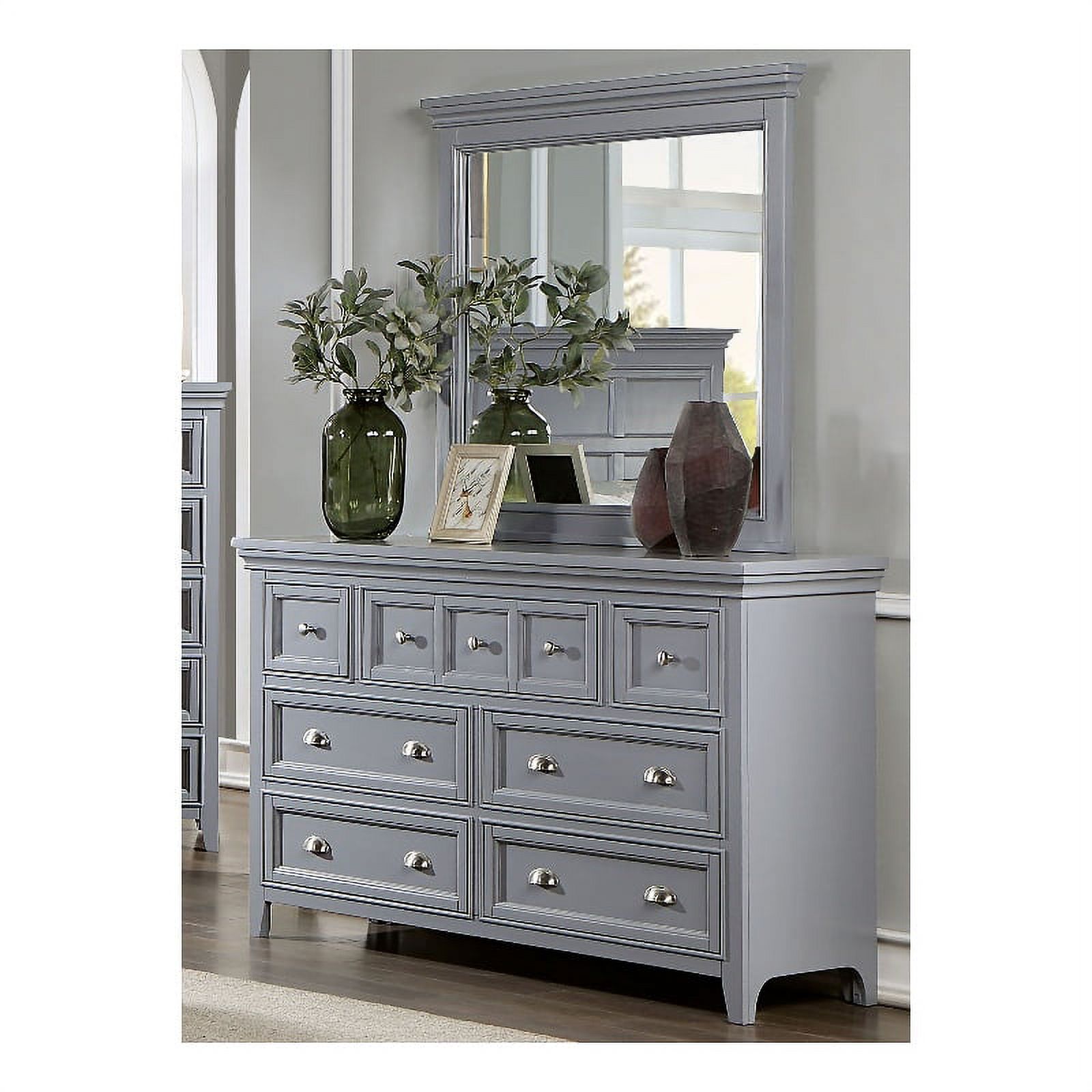 Furniture of America Ender Wood 7-Drawer Dresser with Mirror in Gray