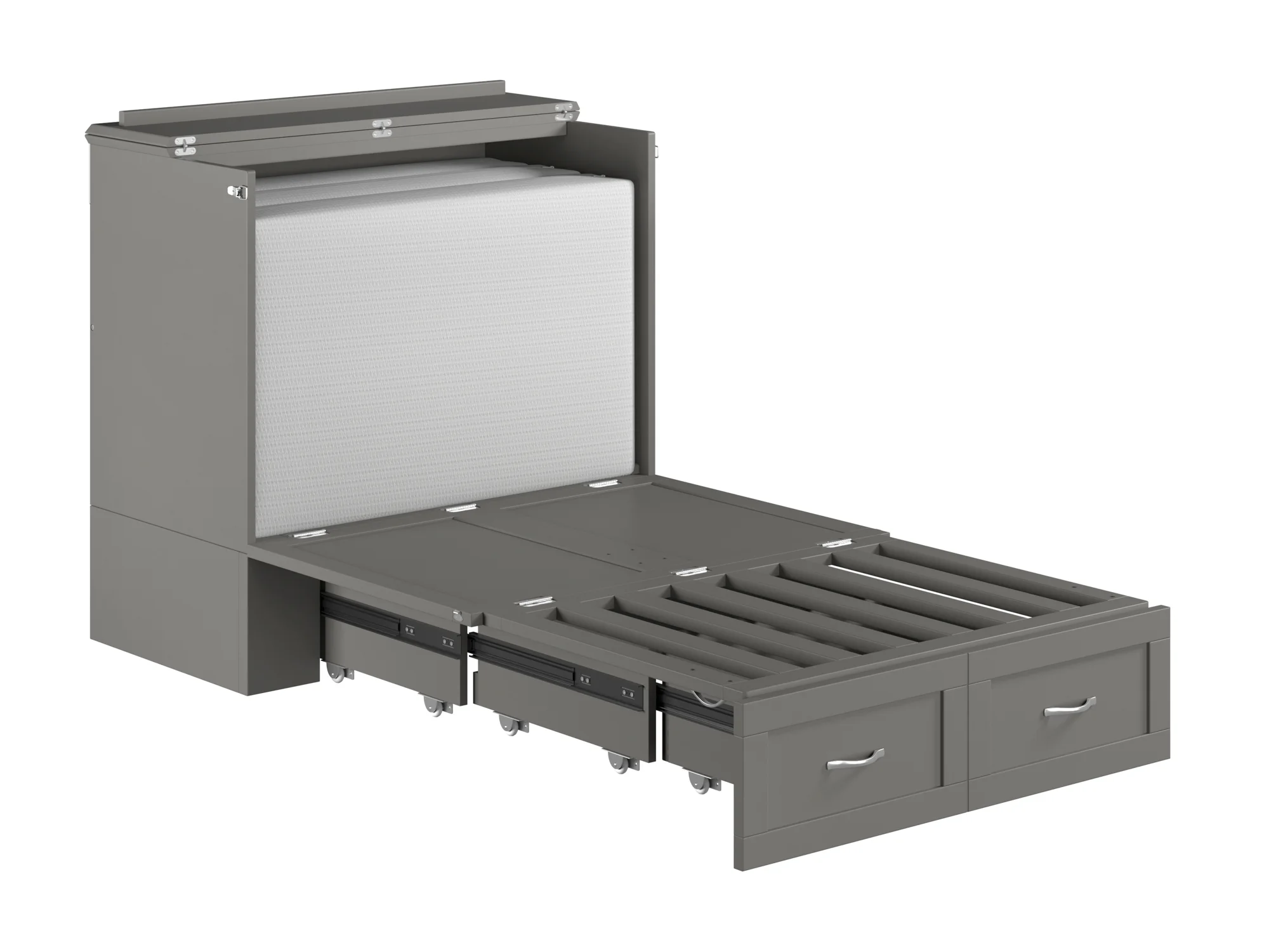 AFI Hamilton Twin XL Solid Wood Murphy Bed Chest with Mattress, Drawer and Charger, Grey