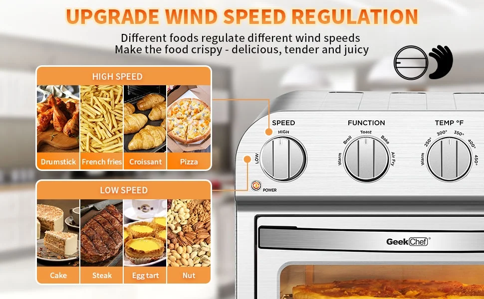 Geek Chef 10.6QT Air Fryer Oven 4 Slice Toaster Oven Convection Air Fryer Combo Broil Toast Bake Air Fry Oil-Free