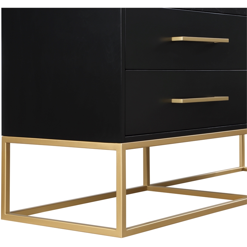 Meridian Furniture Maxine Black Dresser with Gold Metal Legs and Handle