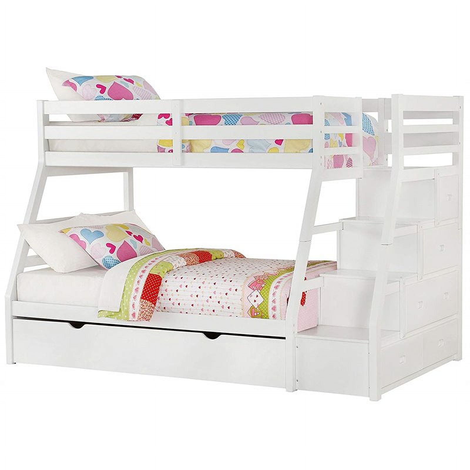 Bowery Hill Contemporary Wood Twin over Full Bunk Bed w/ Ladder in White