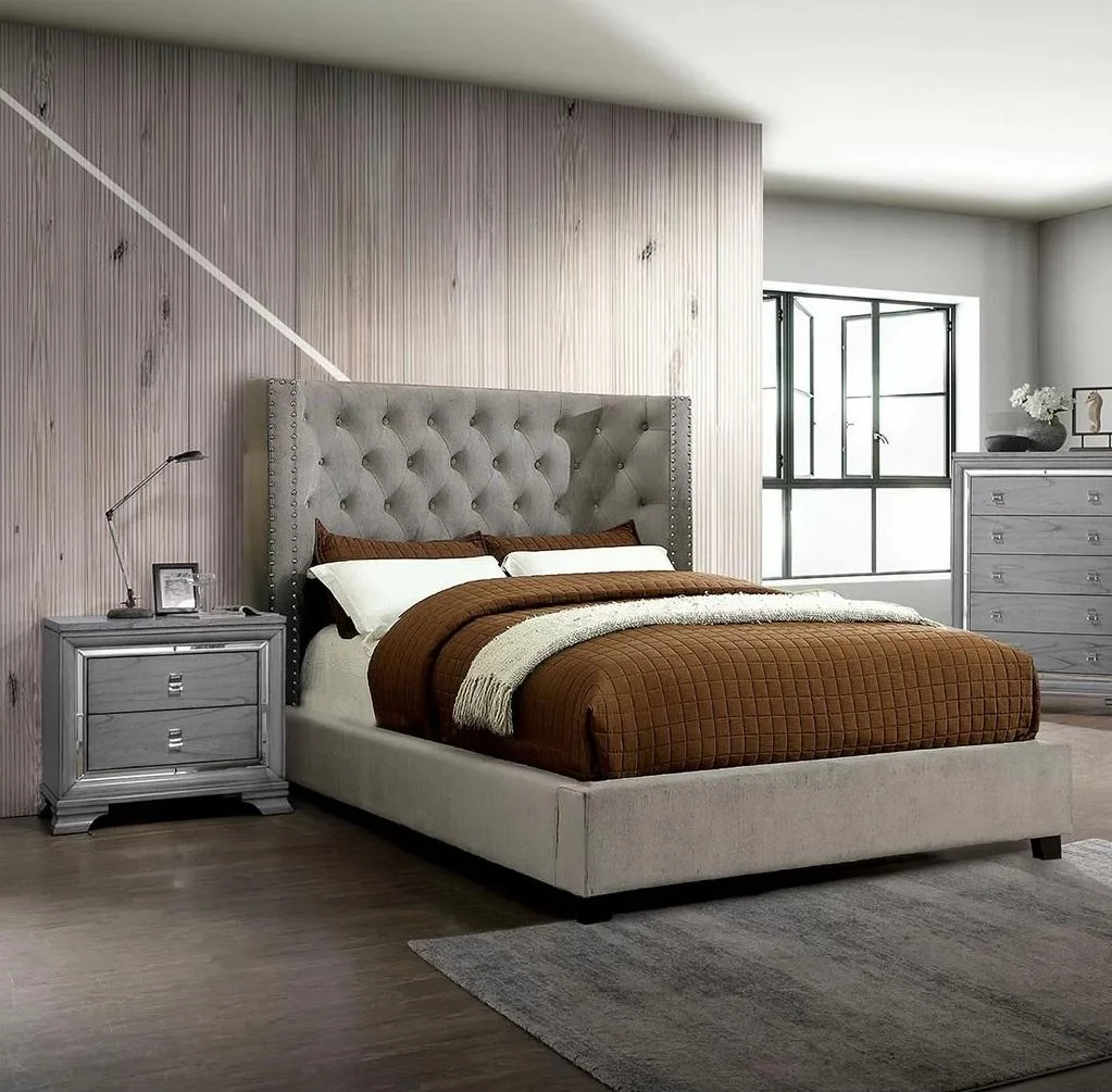 Transitional Gray Solid Wood King Bedroom Set 3pcs FOA CM7779GY Cayla