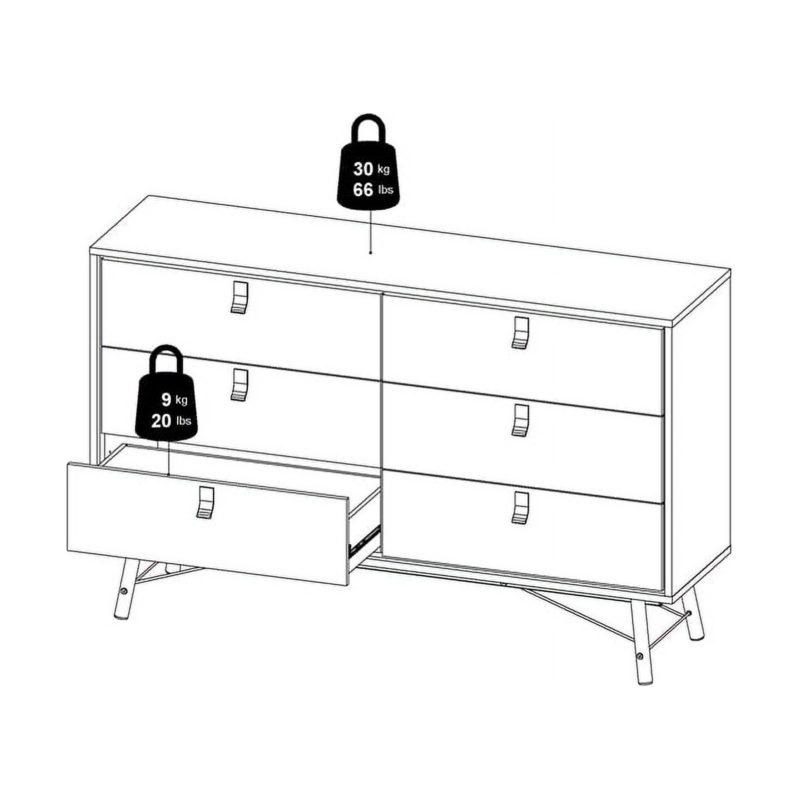 Pemberly Row Engineered Wood 6 Drawer Double Dresser in White Matte and Black