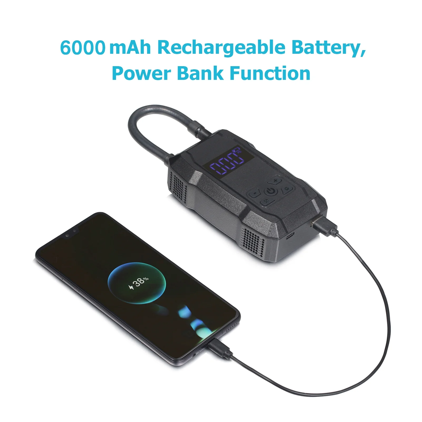 Htovila Portable Cordless Tire Inflator LCD Digital 150 PSI Air Compressor 6000mAh Rechargeable Air Pump with Preset Tire Pressure, Auto Stop Function, , Built-in Shock Absorber, Dual Noise Reduct