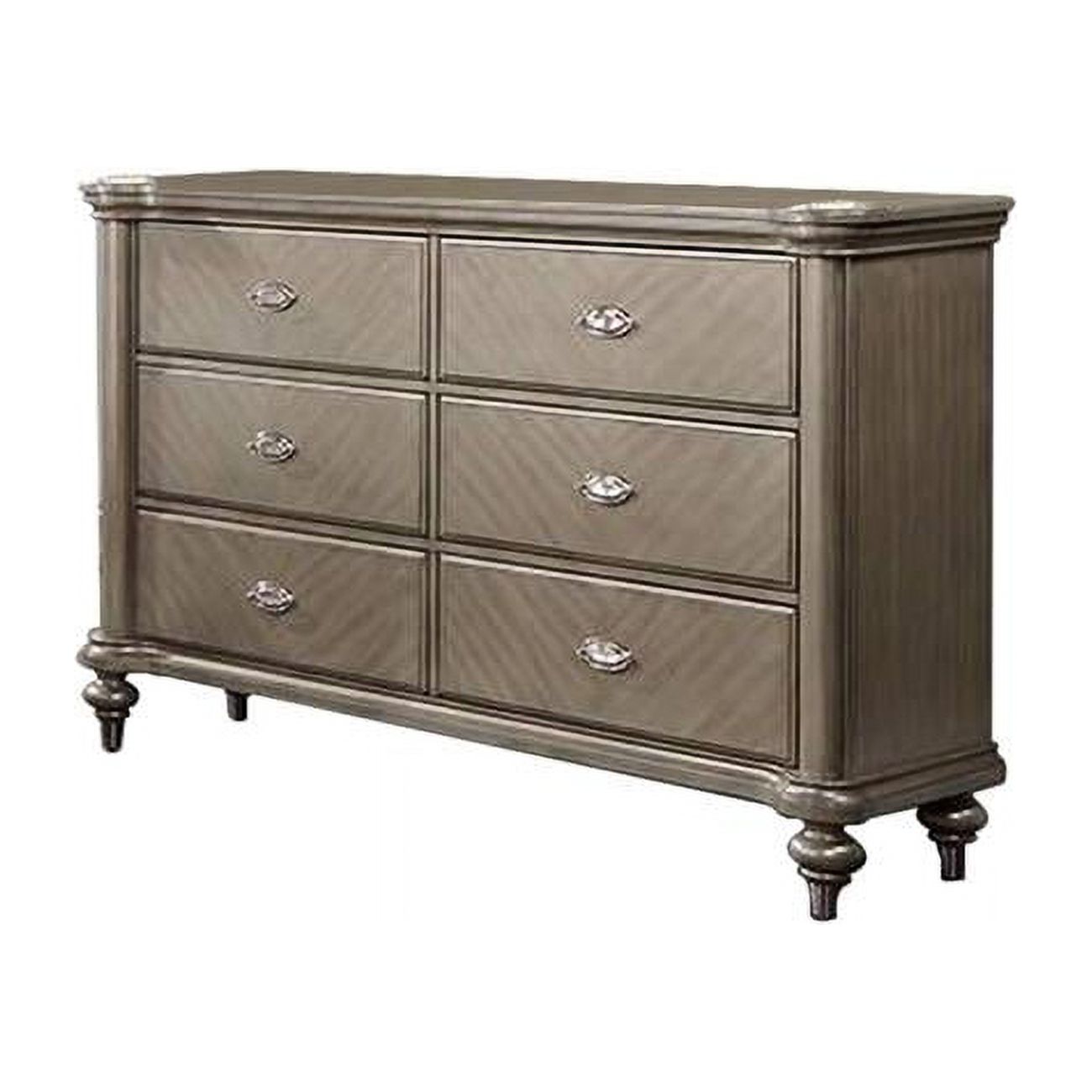 64 in. Ada Pine Wood Chevron Pattern Classic 6 Drawer Dresser, Brown