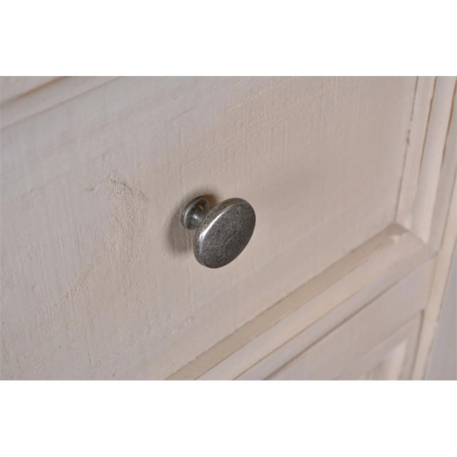 Rustic French 5Pc King Bedroom Set in Distressed White/Brown Wood / Panel Bed