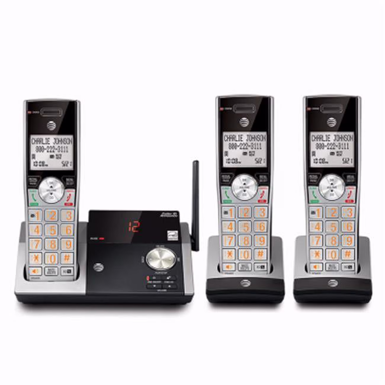 DECT 6.0 Expandable Cordless Phone with Answering System and Caller ID, Silver/Black with 3 Handsets