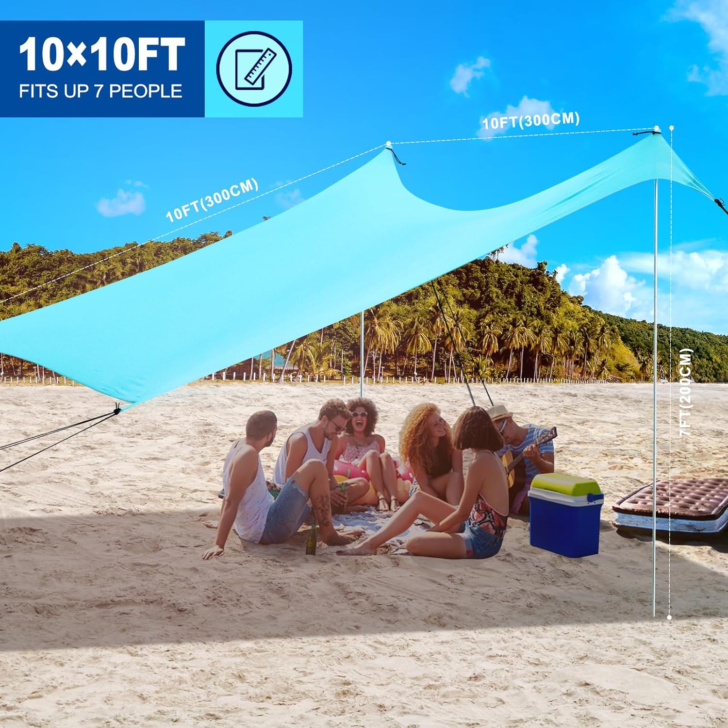 Beach Shade Canopy - Windproof Beach Tent UPF50+, Portable Outdoor Sunshade for Family, Couples - Shelter with 4 Aluminium Pole and 8 Sandbags for Beach Camping Fishing Picnics Park(10×10FT)