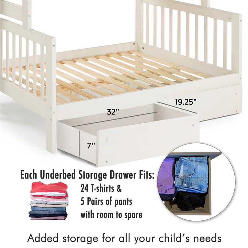 My Bed Now Acadia Twin-over-Full 2-Drawer Wood Bunk Bed w/ Staircase in Cream