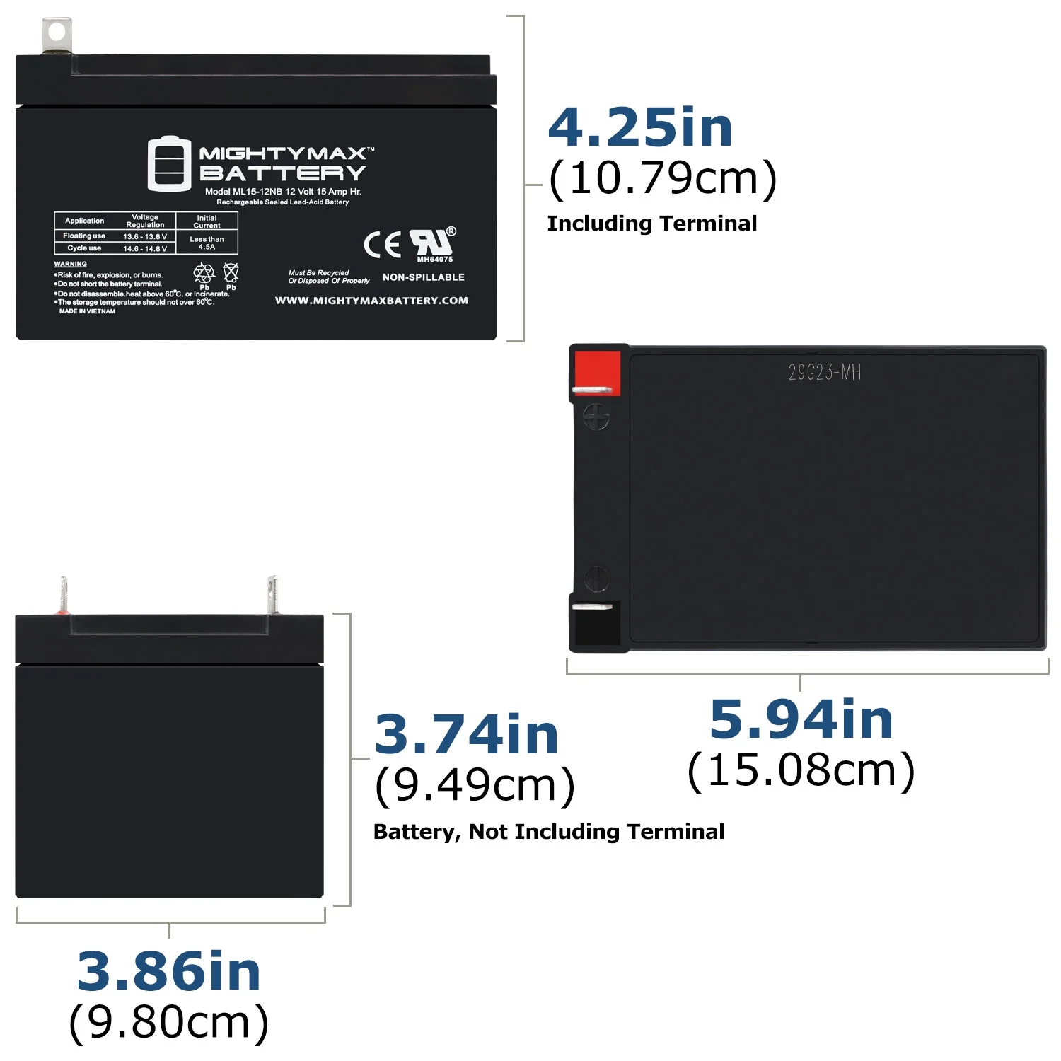 ML15-12NB 12V 15AH Replacement Battery Compatible with Hi Capacity B655