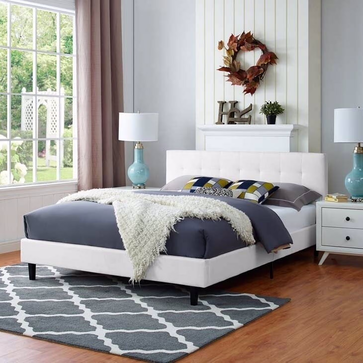 Copper Grove  Silistra Full-size White Fabric Platform Bed with Tufted Headboard