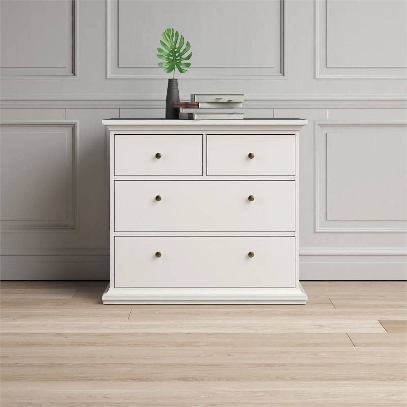 Pemberly Row Contemporary 4-Drawer Engineered Wood Chest in White