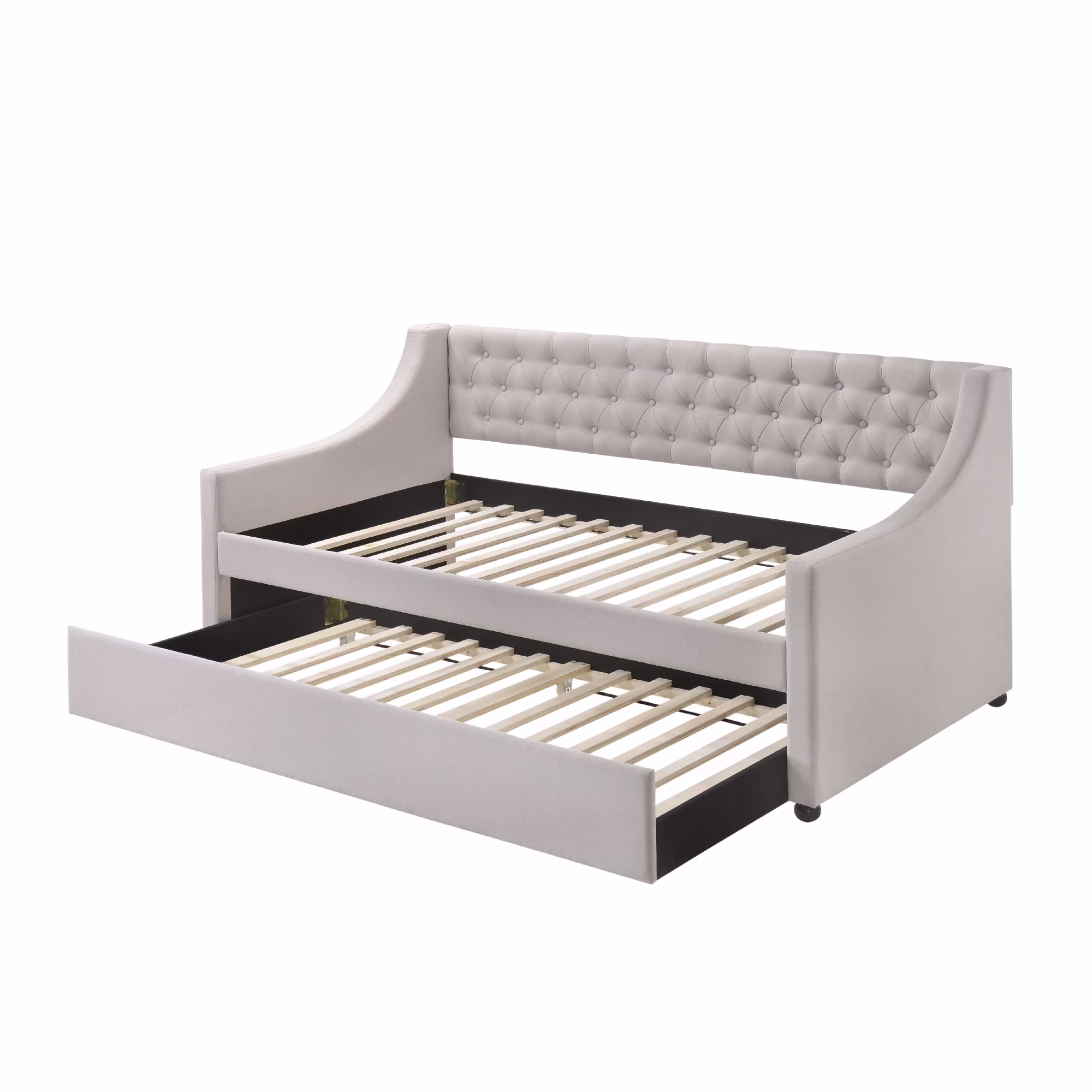 Fabric Twin Size Daybed with Button Tufted Back and Sloped Arms,Light Gray